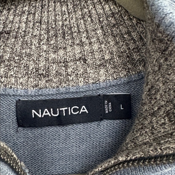 Nautica Men’s 1/4Zip Sweater Light Blue Cotton Size Large Classic Knit Pullover - Picture 2 of 7